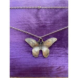 vintage 1970s butterfly necklace silver tone boho pendant hippie 70s bug jewelry
